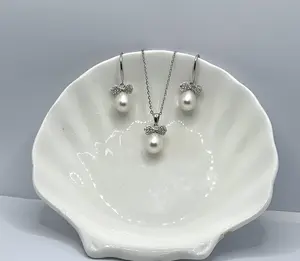 PEARLISM Bow Tie Freshwater Seedless Pearl Jewelry Set Earring+Pendant S925