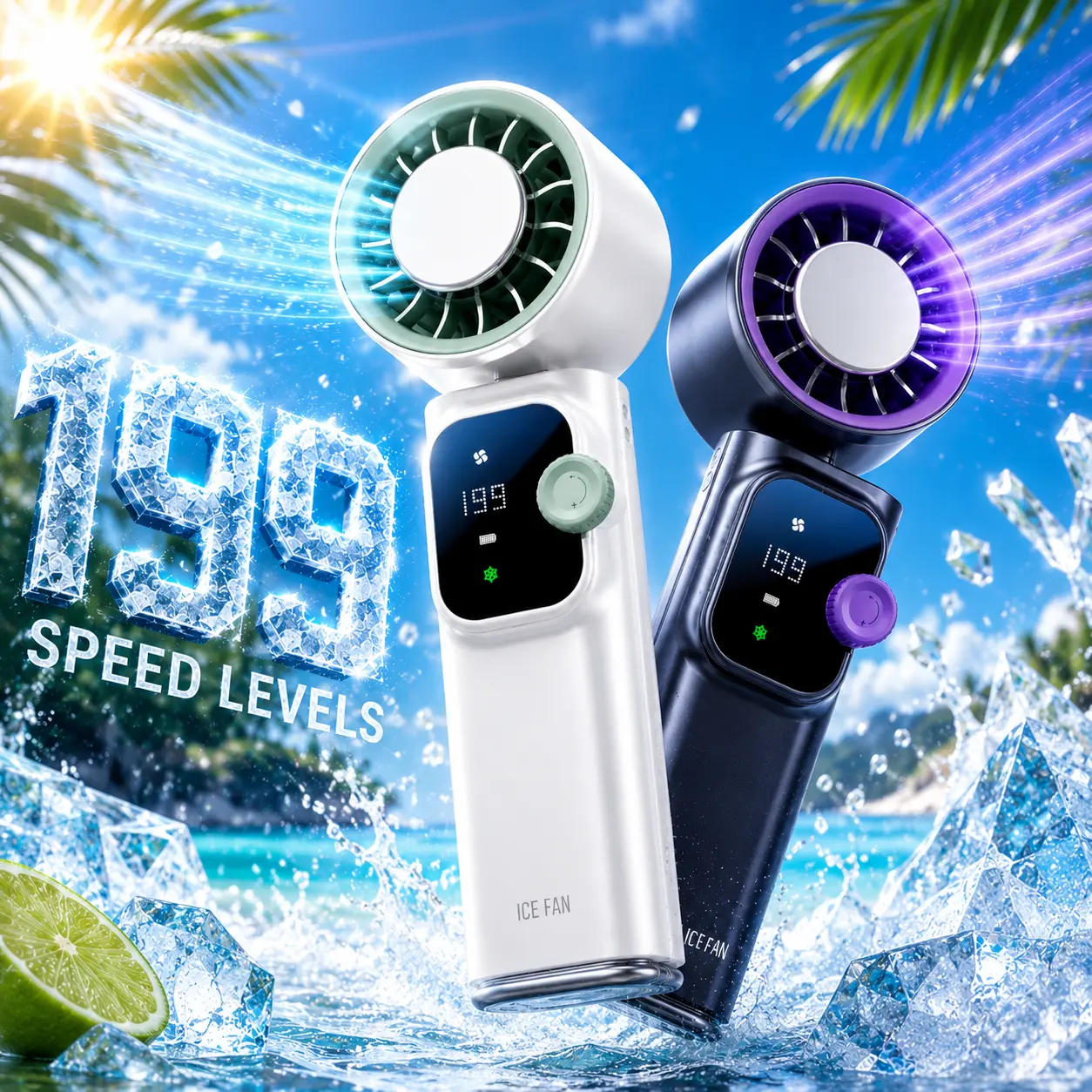 2026 portable turbo fan powered by a 4000 mAh battery, up to 12 hours of runtime, 199 levels of stepless speed adjustment with digital display, 5-in-1 portable/neck-hanging/desktop fan suitable for travel, dorms, and office use. summervibes TikTok Shop ou