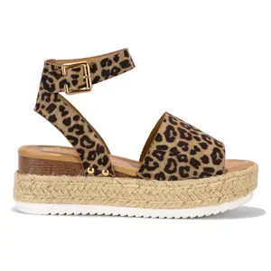 Women's Imitation Suede Espadrille Wedge Flatform Shoe Sandals - 2.5 in Heel, Open Toe, Adjustable Ankle Buckle Strap, Jute Detail, Padded Insole, Casual Outings, Beach Looks Footwear