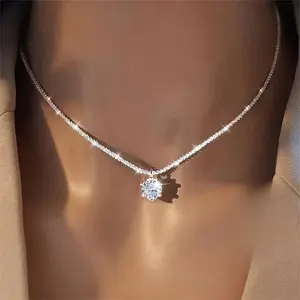 Eternal 1CT Moissanite Necklace 925 Sterling Silvery Wedding Jewelry - Luxury Women's Gift for Mother's Day Valentine's Day Anniversary Christmas