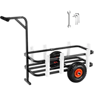 VEVOR Beach Fishing Cart, 200 lbs Load Capacity, Fish and Marine Cart with Two 11" Big Wheels Rubber Balloon Tires for Sand, Heavy-Duty Steel Pier Wagon Trolley with 7 Rod Holders for Fishing, Picnic folding wagoncart