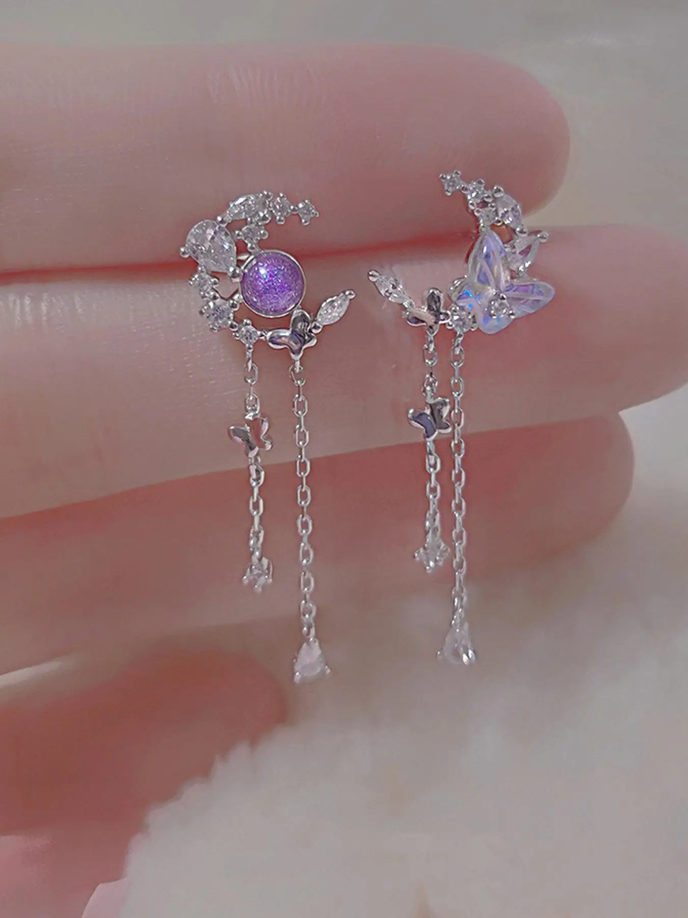 1 Pair Fashion Elegant Moon & Butterfly Design Dangle Earrings, Rhinestone & Tassel Decor Drop Earrings for Women for Gift, Fashionable Earrings for W