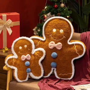 Christmas gingerbread man pillow, suitable for sofa and bedroom, polyester cushion, creating a warm home holiday decoration