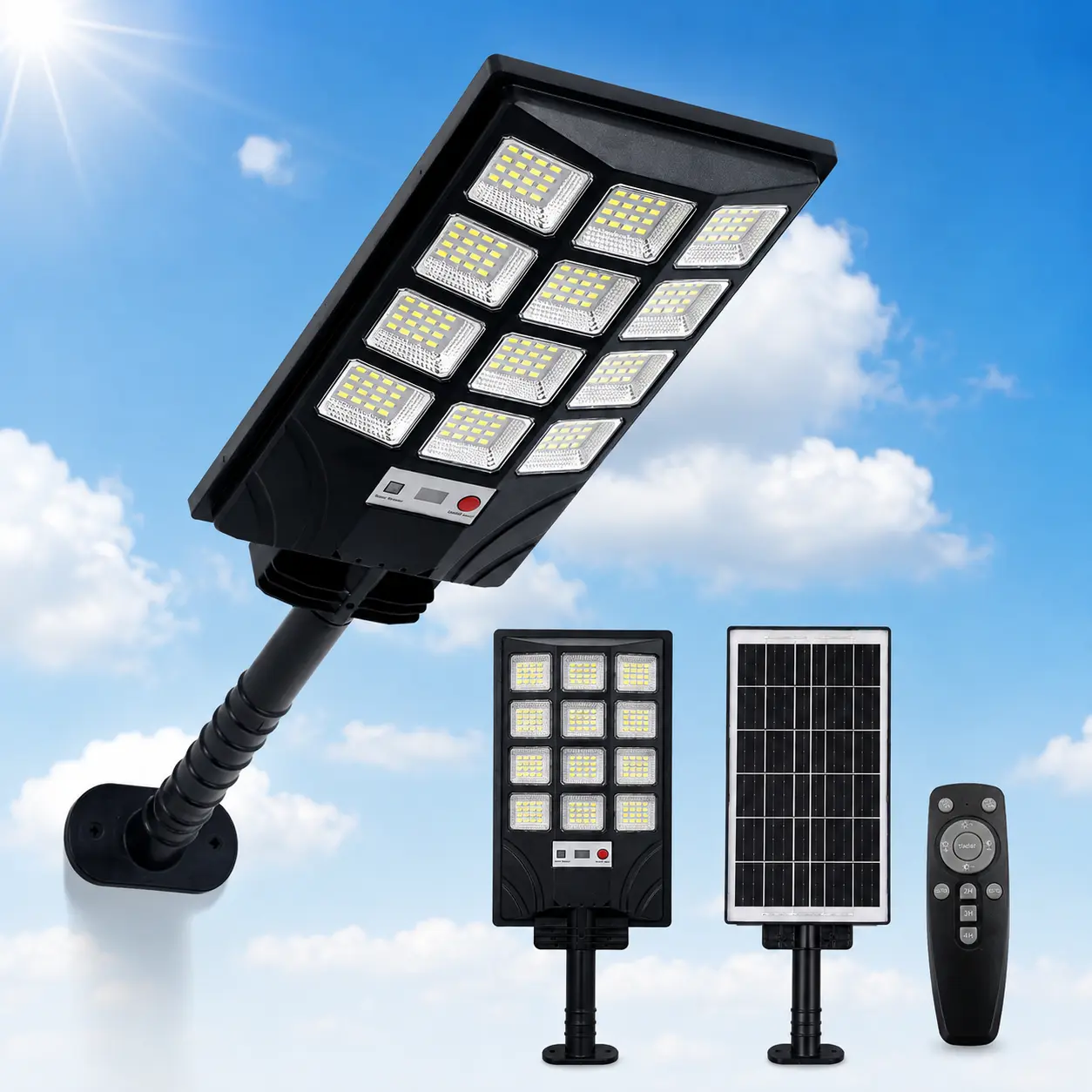 Super Bright Solar Street Light Outdoor, Upgraded Dusk to Dawn Commercial Solar Flood Lights, IP65 Waterproof & Long-Lasting LiFePO4 Battery, 0 Electricity Bill Security Lighting for Yard, Driveway, Pathway, Garden, Fence, Poolside