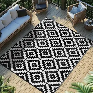 Rug 9x12 ft Waterproof Reversible Straw Rugs for Clearance Outside Large RV Camping Area Carpet Mat for Porch Deck Balcony Pool Backyard Beach Door