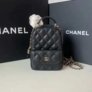 Pre-owned CHANEL 99% New 25B Black Gold Caviar Mini Backpack Chip Model 2025