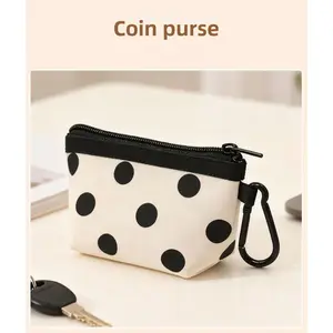 Polka Dot Coin Purse - Mini Zipper Pouch with Carabiner for Women, Small Key & Card Holder, Compact & Lightweight, Sports & Outdoor Use, Free Shipping