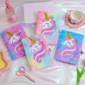 Plush Lock Diary Notebook Unicorn Cartoon Journal, Girls Student Planner, Kindergarten Gift, Soft Cover, Soft Texture, Fun Design