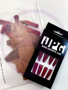 Inked Nude Illusion Gloves with Matching Polished Stiletto Nails, Red and Black, Beige Skin and Tan Skin Tones