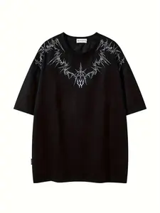Summer New Design Thorn Embroidery Short Sleeve Graphic T-Shirt for Men, Casual Versatile Round Neck Half Sleeve Top
