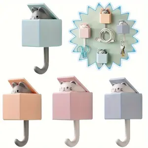 4pcs Cat and Mouse Key Hooks, Cute Room Decoration Creative Wall-mounted Adhesive Hooks, Used for Coats, Scarves, Hats, Towels, Keys, Kawaii Wall Decoration