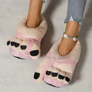 Unisex Funny Foot Plush Slippers Cozy Anti-Slip Sole Hilarious Novelty Design Soft Warm Interior Perfect Slip On Winter Shoes for Indoor Relaxation Solid Color