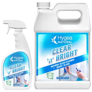 Hygea Natural Clear 'n' Bright Streak-Free Glass & Window Cleaner Kit 24 oz Spray + 128 oz Refill Eco-Friendly No-Rinse Formula for Crystal-Clear Surfaces - Cleaning
