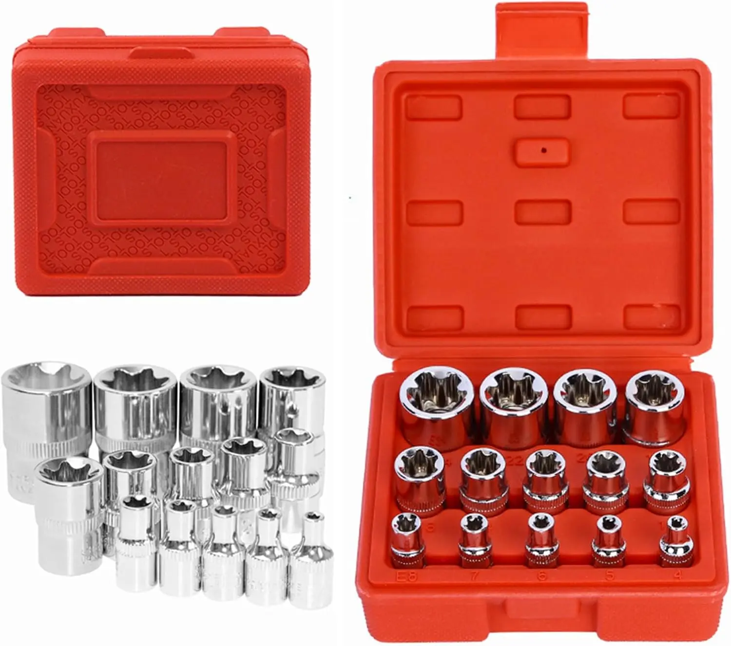14-Pieces E-TORX Socket Set - Premium Female Torx Socket Set, Star Socket Set,