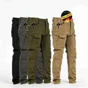 Men's Windproof & Warm Outdoor Military Tactical Pants - Fleece-Lined, Solid Color, Mid-Rise, Knit Fabric (Belt-Free, Multi-Pocket, Regular Fit) | Fall/Winter Casual  Wear