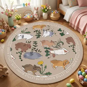 Easter Pattern Carpet, Round Soft Comfortable Non-Slip Rug, Easy Clean, Ideal for Living Room Bedroom Bathroom Kitchen Corridor Home Decor