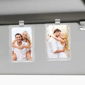 2 PCS Vertical Car Sunshade Photo Frame Clip Acrylic Snap Clip Universal Fit for Cars Holds 6x9 Photos Transparent DIY Customizable Car Decor Perfect Gift for Couples Family Pet Memorabilia Decoration Creative Magnetic Photo Frame