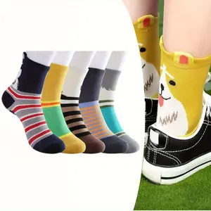 5Pairs Cartoon Dog Pattern Socks Knit Machine Washable Casual and Daily Wear for Spring, Summer, Autumn Women's Soft and Breathable