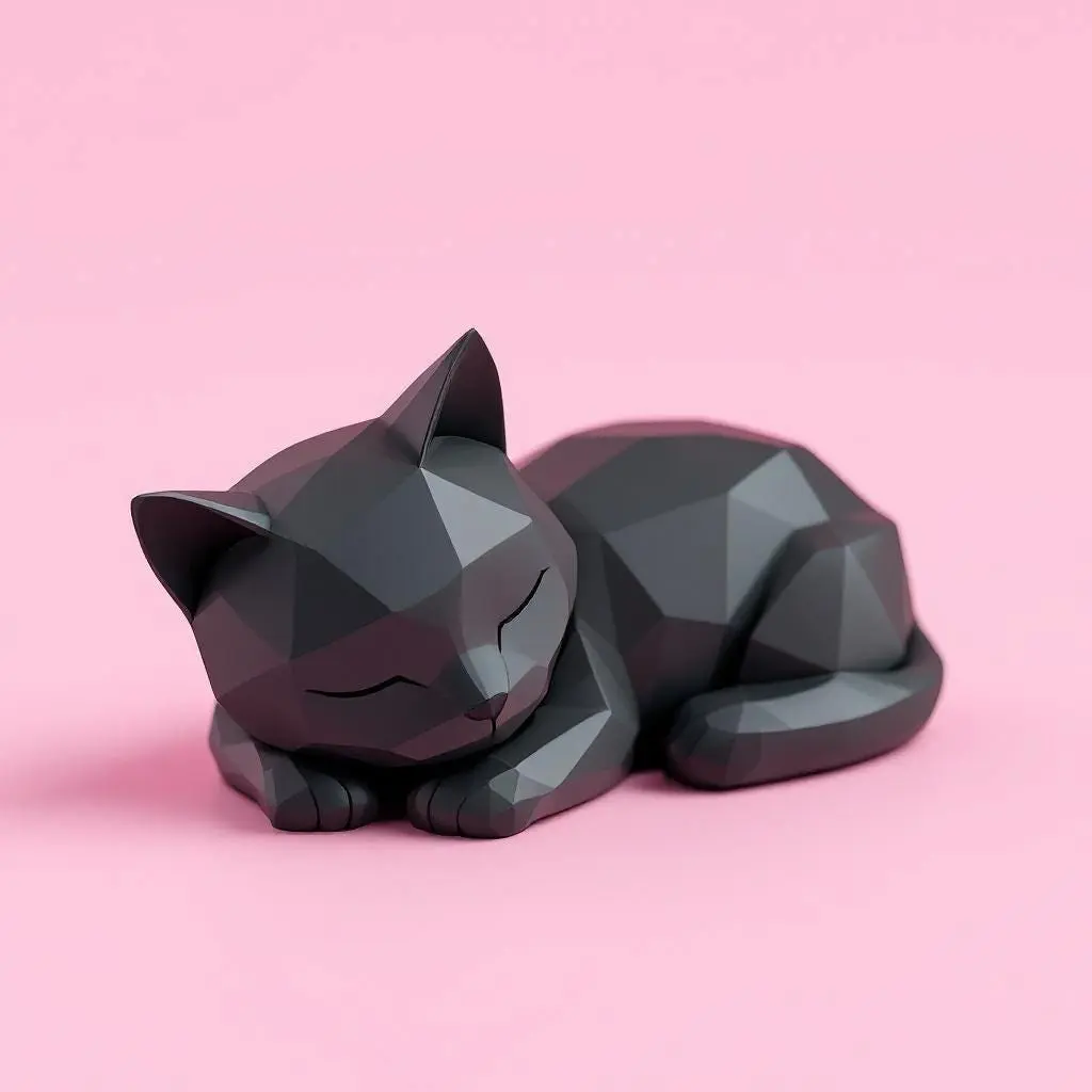 Low Poly Sleeping Cat Sculpture