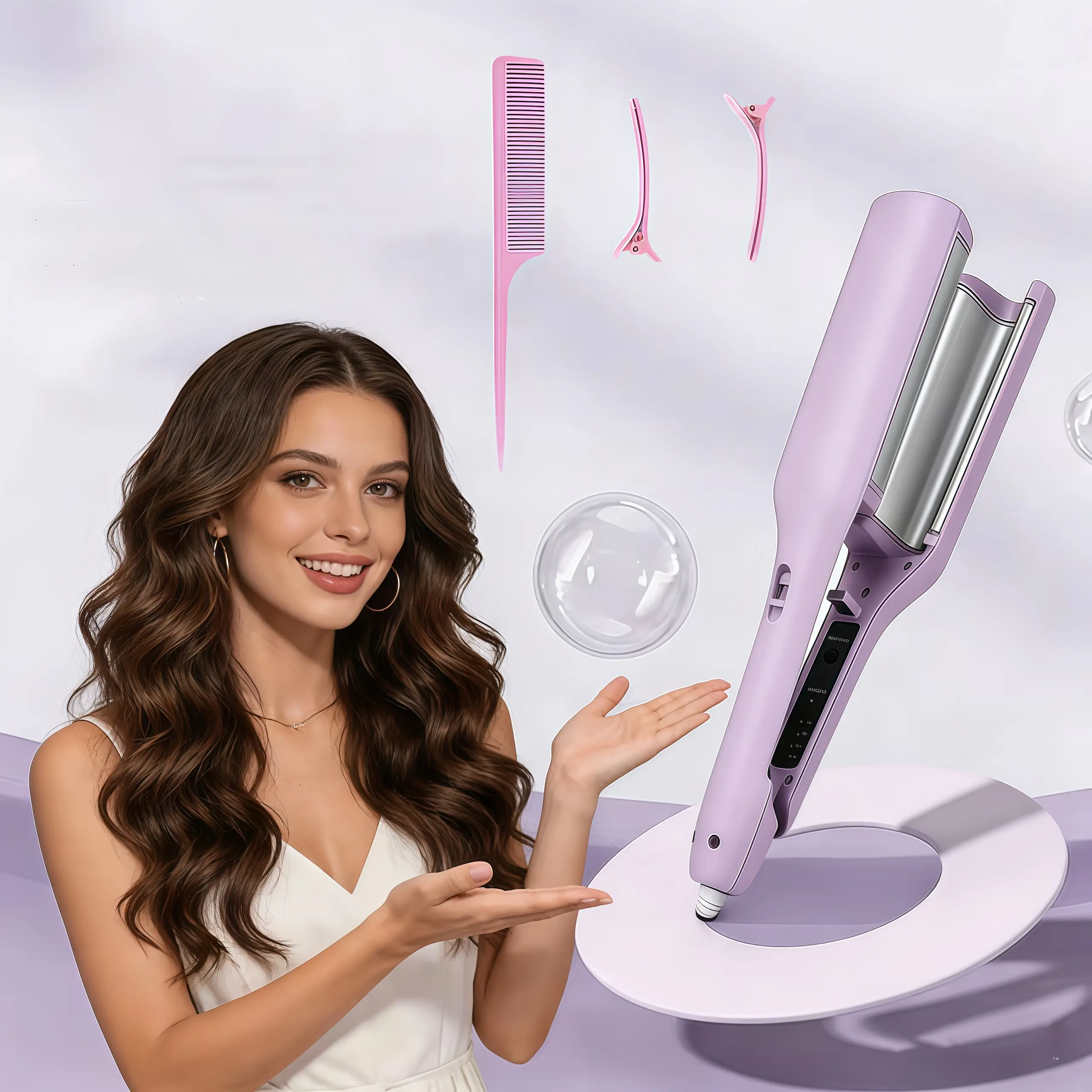 1.25-Inch Deep Wave Crimper lonic Ceramic Curling Irons,Thermal Hair Styler, Portable Travel Beauty Product for CurlyHair, Salon Hollywood Mermaid Look, Wave Curling Iron,Beauty Products, Hair Curler Golden
