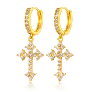 Diamond-studded light luxury cross earrings, fashionable hoop earrings
