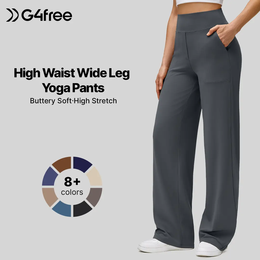 G4Free Women's BareFeel High-Stretch Wide Leg Pants - Soft, Comfy Casual Yoga Pants with Pockets (Petite/Regular/Tall)