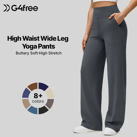 G4Free Women's BareFeel High-Stretch Wide Leg Pants - Soft, Comfy Casual Yoga Pants with Pockets (Petite/Regular/Tall),#sohochic