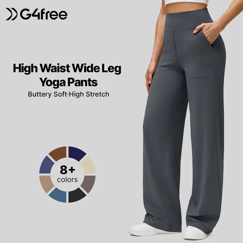 G4Free Women's BareFeel High-Stretch Wide Leg Pants - Soft, Comfy Casual Yoga Pants with Pockets (Petite/Regular/Tall),#sohochic