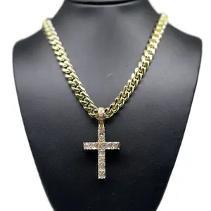 14kt Gold Plated Cross Chain Set with Sparkling CZ Stones for Men and Women Goldstone Necklace