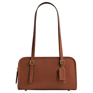 Coach Swing Zip 25 Logo Leather Crossbody Bag for Women, Medium, Brown