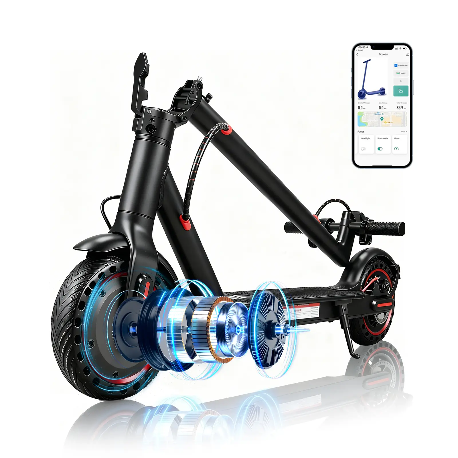 Electric Scooter, 19 MPH Max Speed, 21 Miles Range, Violent 500W/800W Motor, Long Range Battery, 8.5'' Solid Tires, Climbable, Dual Brakes, App, Foldable Portable Smart Urban Commuter outdoorfun Commuter Scooter, Perfect Gift for Adults Teens