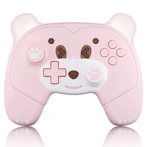 Mytrix Berry Pink Bear Wireless Switch Pro Controller with Auto-Fire Turbo Mappable Buttons Adjustable Vibration Motion Control 3.5mm Audio Jack for Nintendo Switch OLED Lite