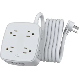 10 Ft Surge Protector Power Strip - 8 Widely Outlets with 4 USB Ports, 3 Side Outlet Extender with 10  Extension Cord, Flat Plug, Wall Mount, Desk USB  Station, ETL, Grey