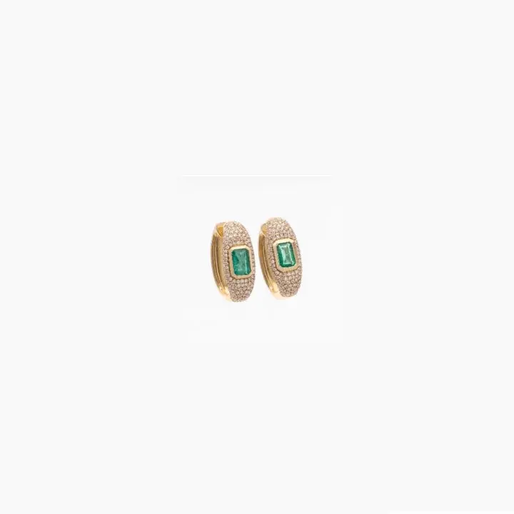 Diamond, Gold & Emerald Huggie Earrings