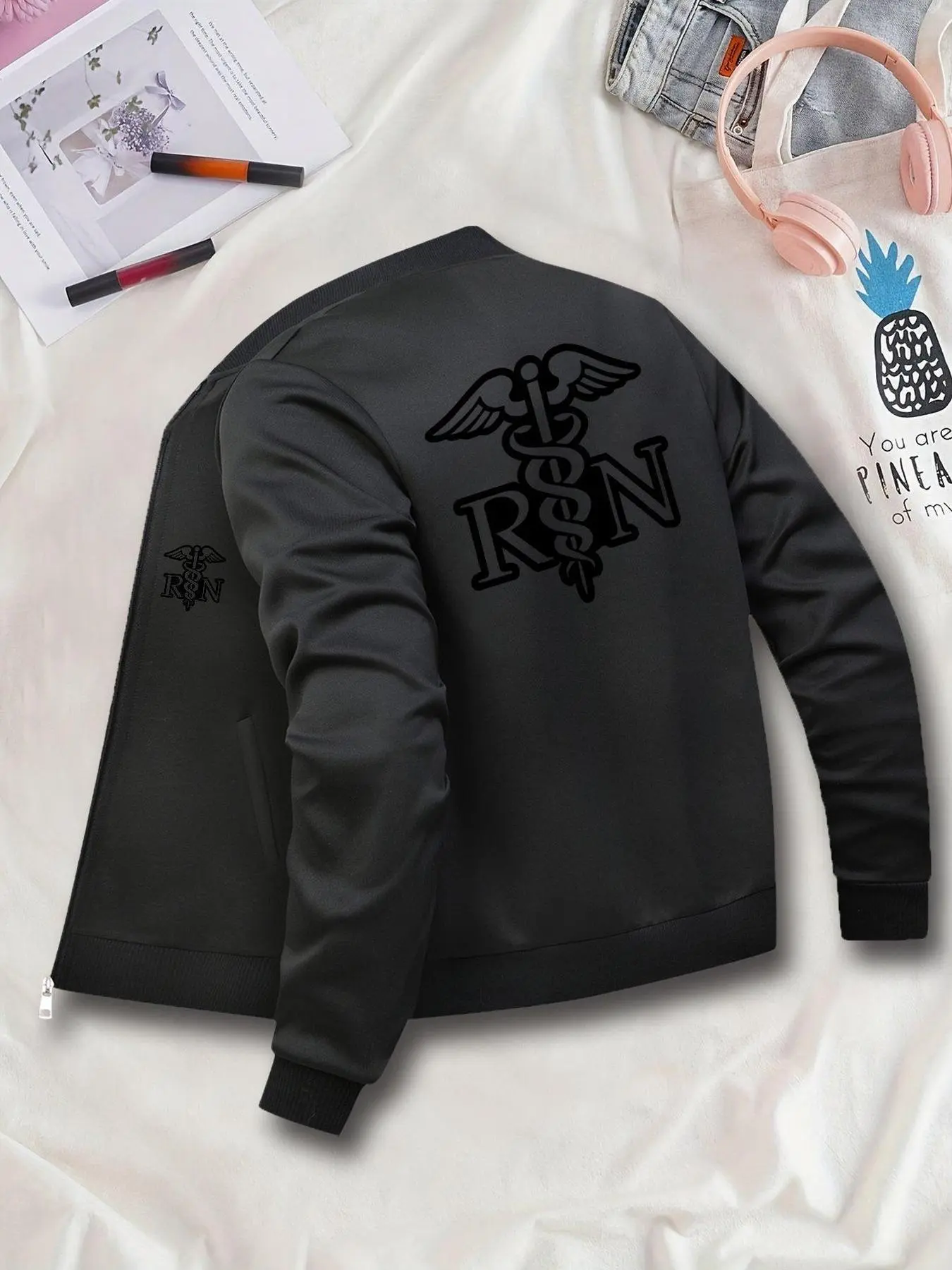 Women's Fashion Jacket with Rn Snake Pattern, Casual Everyday Graphic Zipper Cardigan, Fitted All Season Outerwear, Stylish Ladies Coat Womenswear
