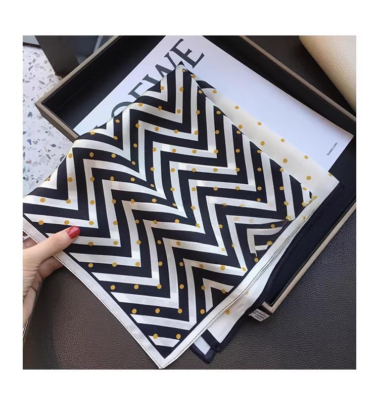 100% Mulberry Silk Women’s Korean Style Ribbed Polka Dot Silk Scarf/Necktie for Spring & Autumn, 53 cm Small Square Silk Scarf