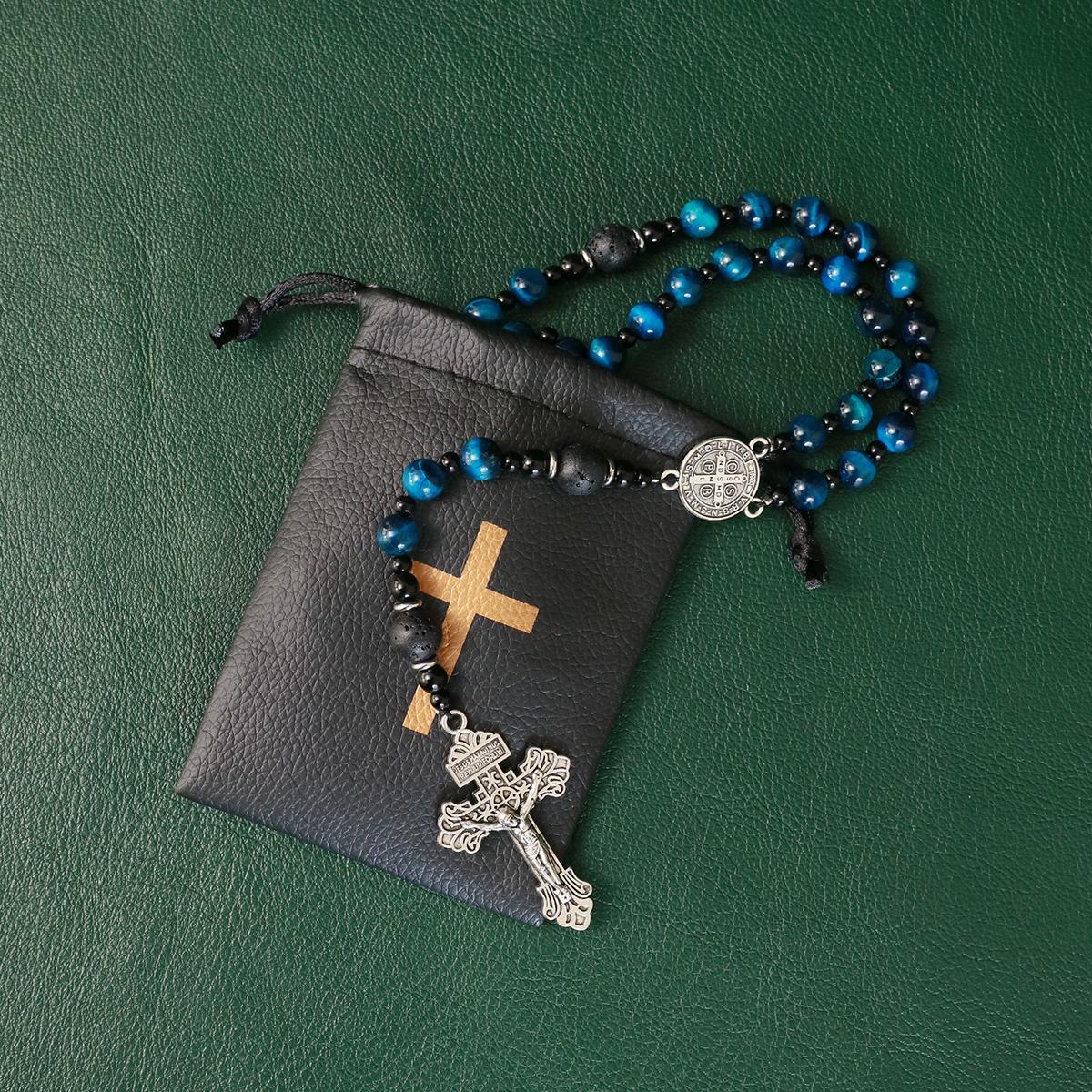 Rosary beads catholic for men,Rosary Necklace for men with medal & cross,Handmade stone Beads Our Lady of Grace Rosary Cross Necklace Catholic Gifts