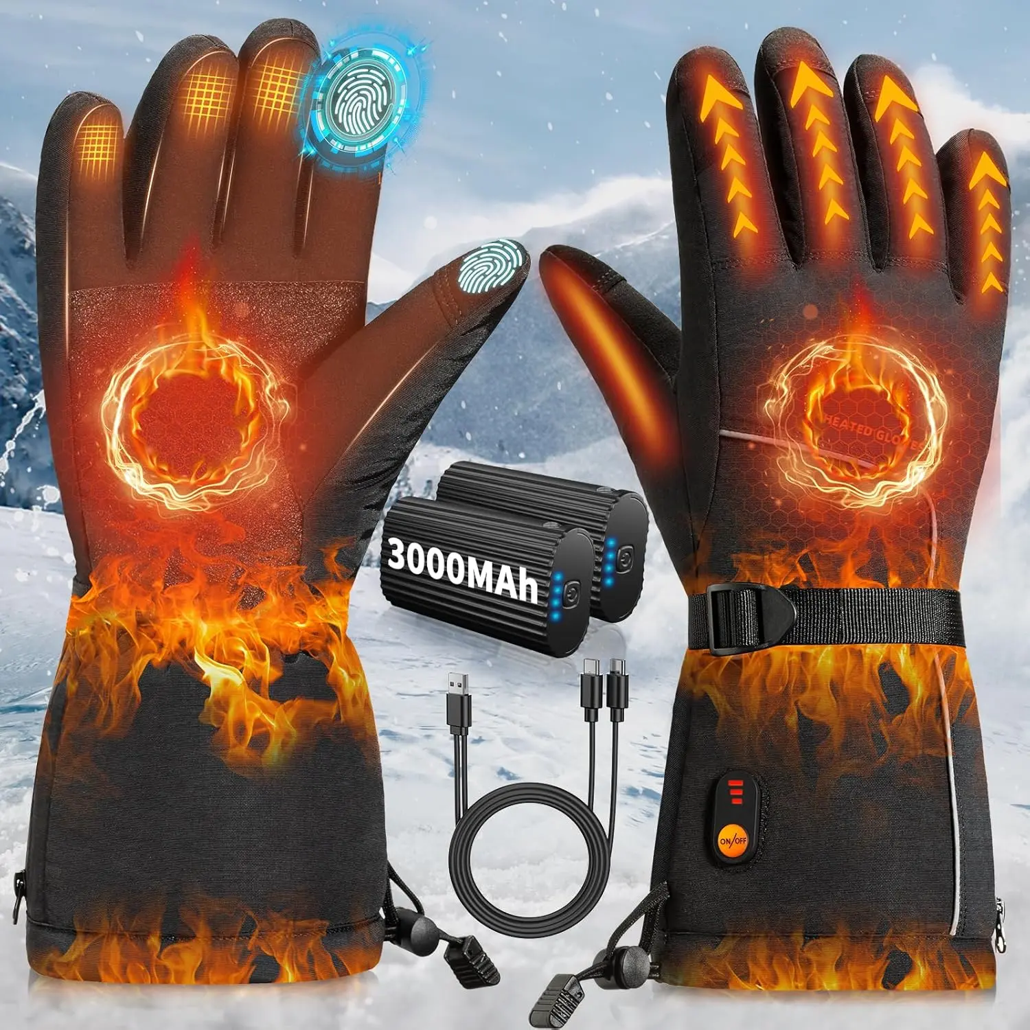Rechargeable Heated Gloves with Powerful 7.4V Battery and Touchscreen Design, Waterproof Non-Slip Winter Work Gloves for Outdoor Hiking Hunting Skiing and Raynaud’s Relief, Warm Holiday Gift for Men and Women
