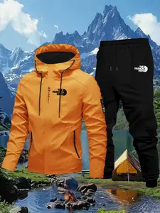 Men's Casual Outdoor Jacket Set, Camping Hiking Fitness Daily Commute Breathable Durable Mountain Wear, Long Sleeve Fitted Pants