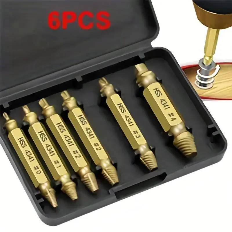 6pcs of Damaged Screw Extractor Bit Set with Tool Box Screw Bolt Remover 6pcs of Damaged Screw Extractor Bit Set with Tool Box Screw Bolt Remover