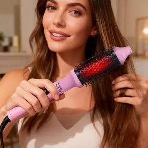 Aurawand 2026 New Pink Infrared Thermal Styling Brush | 2-in-1 Ionic Hair Straightener & Curler Comb | Anti-Scald Volumizer with Adjustable Temp | Professional Salon Hair Styler with Clips Automatic Dual-Temperature Curling Iron