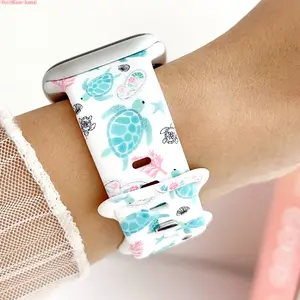 Vibrant Turtle Printed Silicone Watch Band, Soft Elastic Strap Compatible With Apple Watch Series 1 To 11, Fashion Ocean Style Accessory For Daily And Outdoor Wear (No watch)