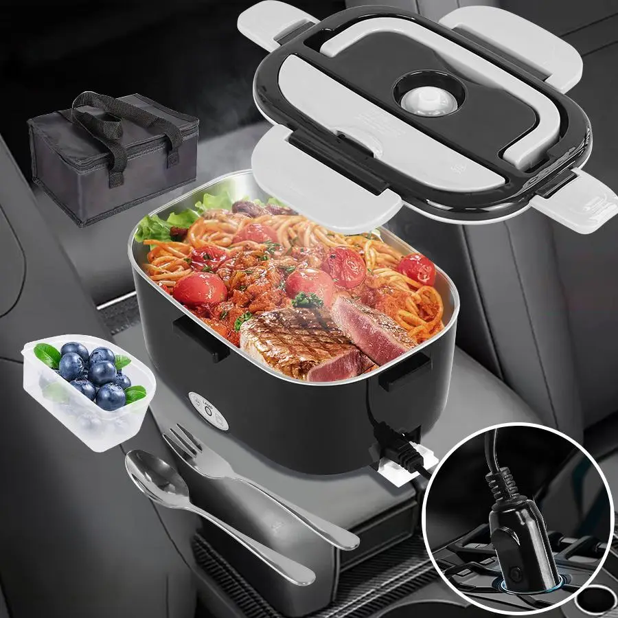 3-in-1 Electric Lunch Box Heater, Portable Food Warmer with Tableware Fork & Spoon & Insulated Carry Bag, Household Kitchen Appliances for Car, Truck,