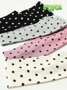 4pcs Wide Non Slip Hair Bands, Vintage Patterned Hair Accessories, Polka Dot Elastic Headbands, Casual Versatile Hair Accessories Set for Women Soft Cotton Headwear for Yoga Workout Daily Casual Use