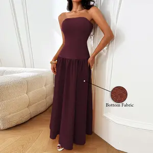 JY24699PFO-Womens Plain Patchwork Casual Sleeveless Sheath A-Swing Maxi Dress Solid Backless Bodycon Daily Long Dress Summer Outfit