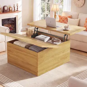 Lift Top Coffee Table, 4 in 1 Square Coffee Table with Storage, 31.5" Coffee Tables with Lifting Top, Center Table with Large Hidden Storage Space for Living Room, Home Office, Natural