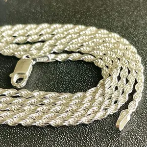 Diamond Cut Rope Chain Necklace 2mm 925 Sterling Silver Mens Womens Jewelry Classic Durable Gift
