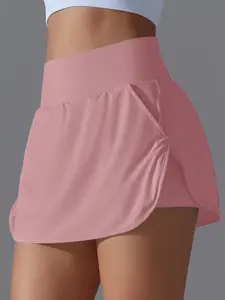 Women's Ice-Cool Quick-Dry Tennis Skirt High-Waisted Sports Golf Pants Running Casual Skirt, Summer Fitted Plain Style Sports Skort, Casual Sporty Skort, High Waisted Skorts