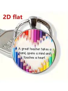 2D Flat, 2D Flat 1pc Fashion DIY KeyRing KeyChain Teachers' Day Heart-shaped Cabochon Glass KeyRing KeyChain for Teacher Birthday Graduation Christmas Holiday Party Creative Gifts, 2D Flat