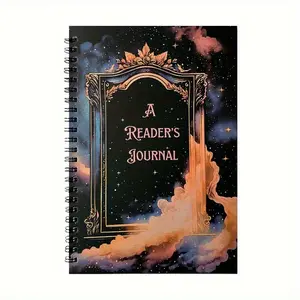1pc Reader's Journal, Guided Journal - Spiral Bound Reading Tracker with Ornate Frame, Starry Night Sky & Clouds Design, Purple-Pink Gradient Pages for Book Lovers, Writers & Students - Daily Writing, Note-Taking & Literary Reflection Book